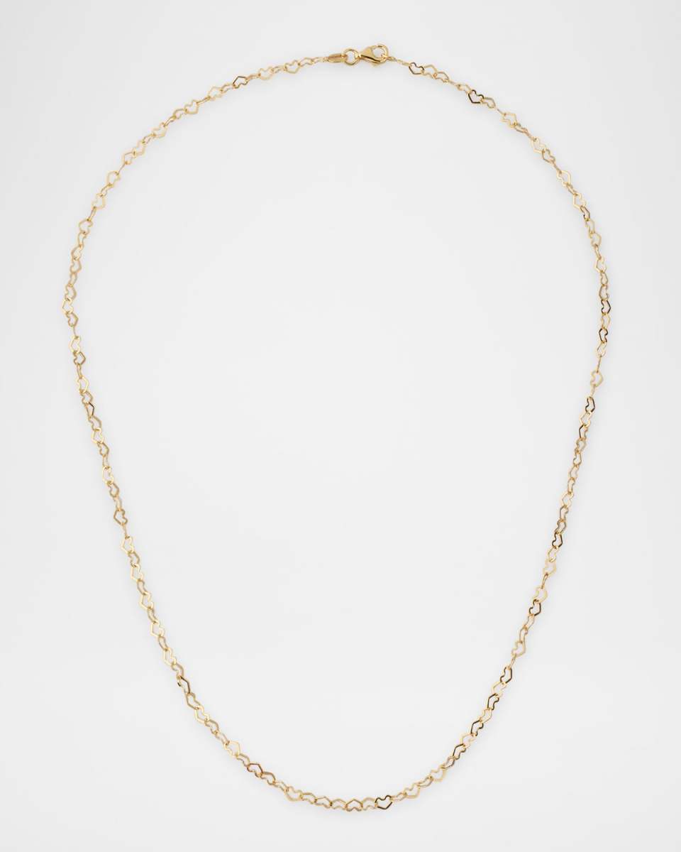 14K Yellow Gold Heart Chain Necklace, 18"L